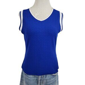 Wimbledon Sweater Women's Small Tank Sleeveless Top Tennis Knit Blue Vintage